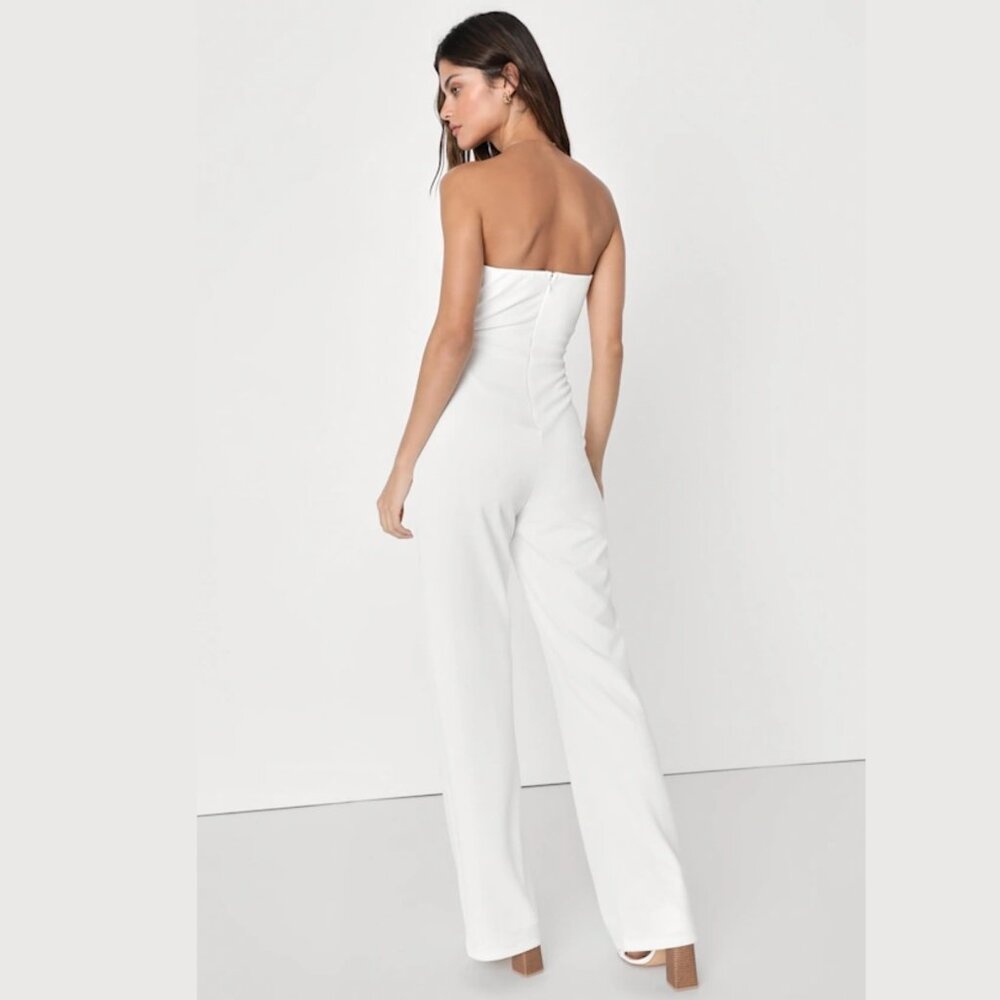 Lulus Ivory Strapless Bustier Jumpsuit Small New With Tags Surely Stunning - Picture 4 of 17
